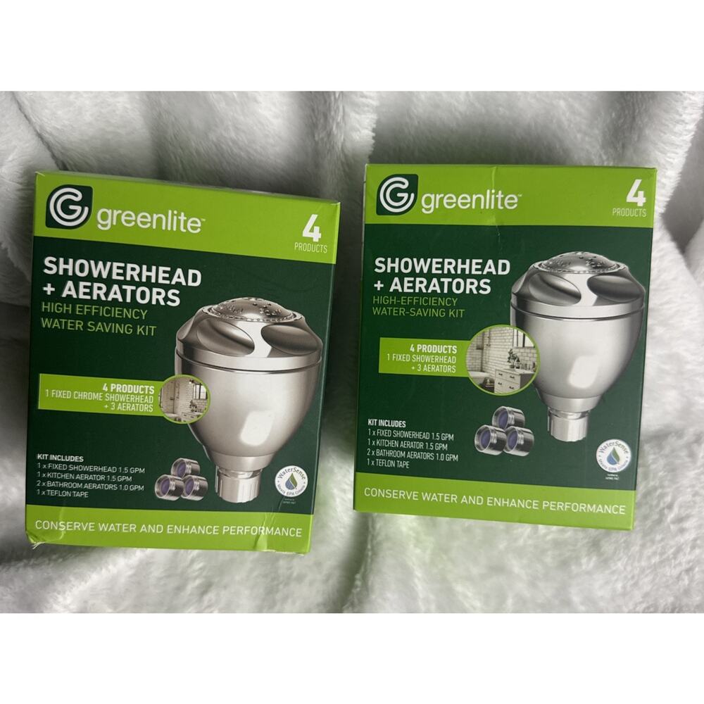 2 Greenlite Water Saving Shower Head + Kitchen & Bathroom Sink Faucet Aerators